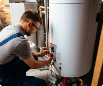 plumber installing a hot water tank